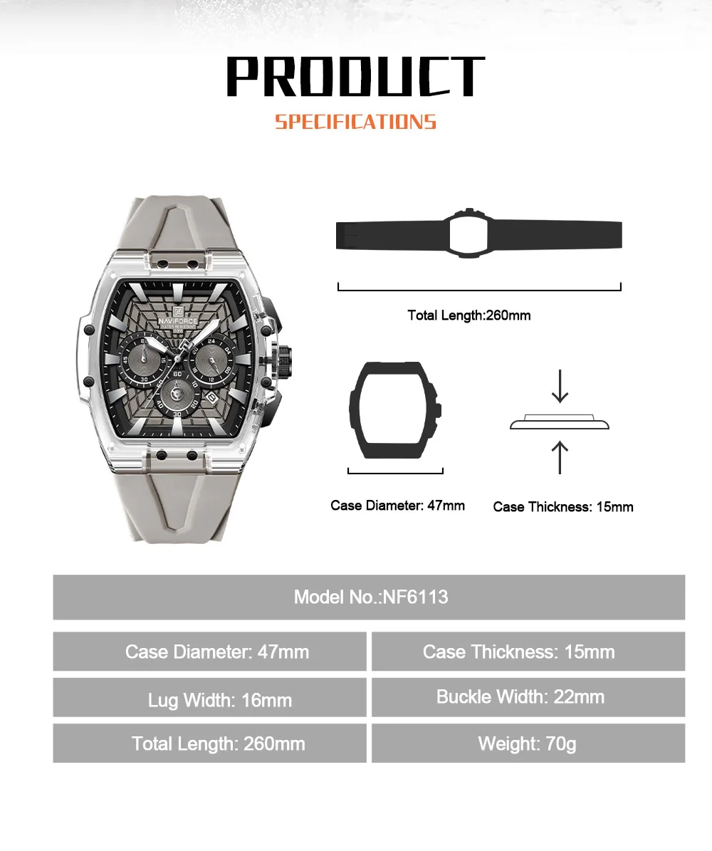 NAVIFORCE Top Brand Men Watches Multifunctional Chronograph Luminous Hands 30m Waterproof Silicone Strap Original Man Watch