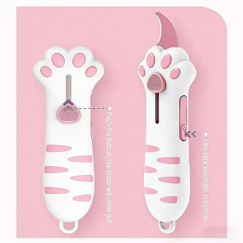 Retractable Cute Cat Paw Multi-Function Utility Knife, Portable and Safe Unboxing Tool, Office and Home Paper Cutting Gadget 