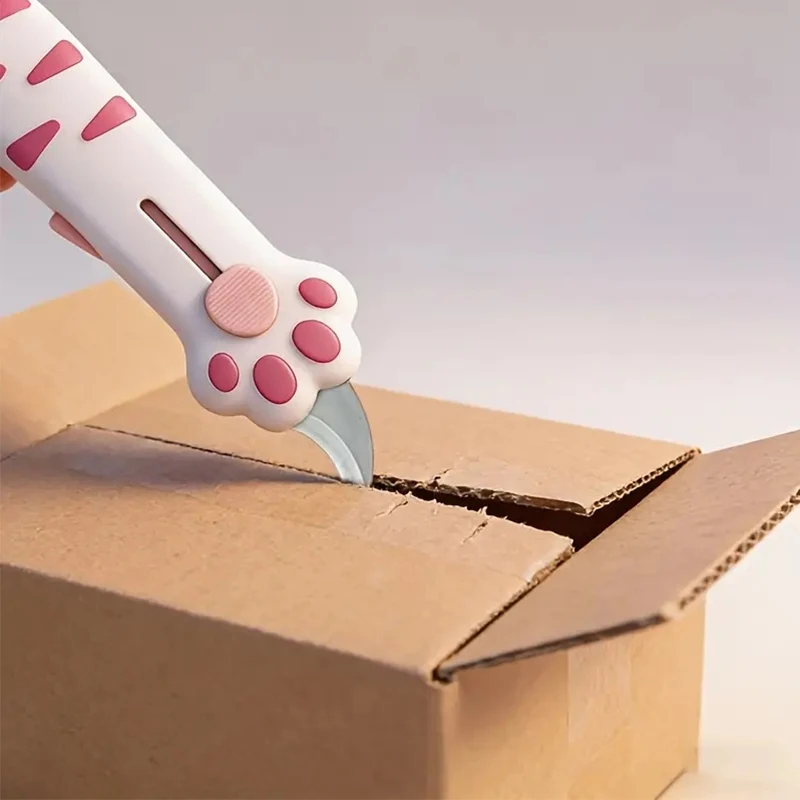Retractable Cute Cat Paw Multi-Function Utility Knife, Portable and Safe Unboxing Tool, Office and Home Paper Cutting Gadget 