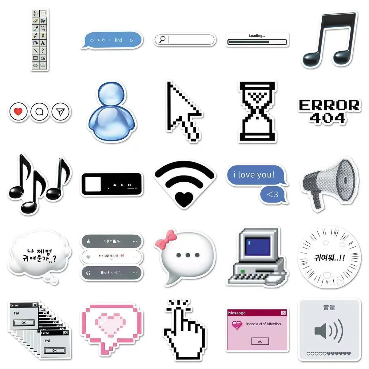 50Pcs Retro Pixel Cyber Y2K Sticker Pack, Vintage Windows XP UI & Black Cat Aesthetic Decals for Laptop, Phone Case & DIY Decor