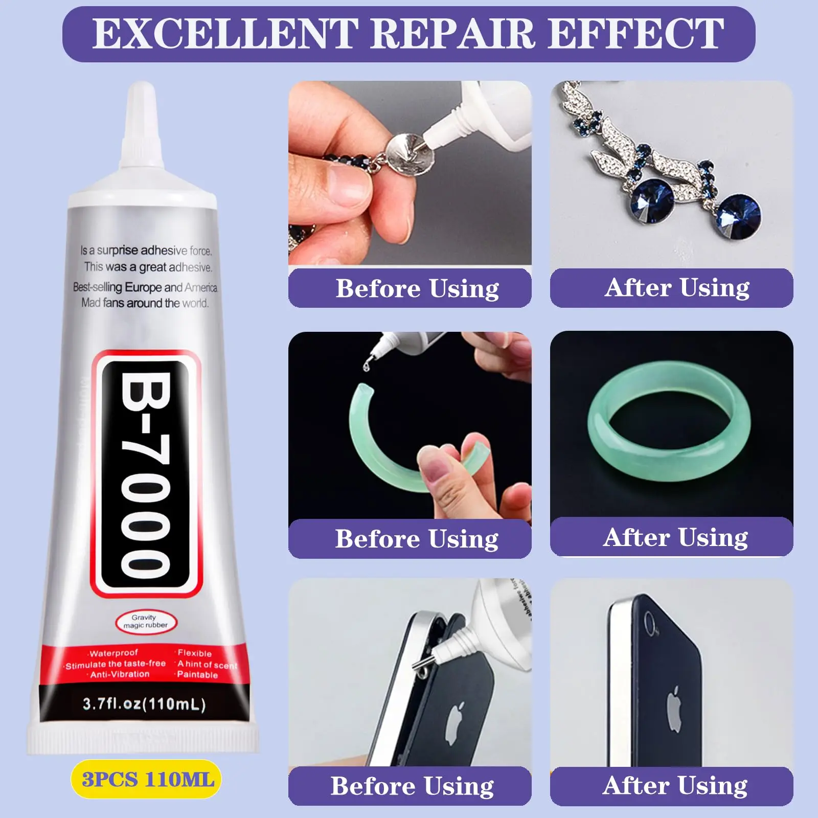 B7000 Semi-Fluid High-Viscosity Clear Adhesive for Gemstones, Diamonds, Rhinestones, and Jewelry Making – 15ml