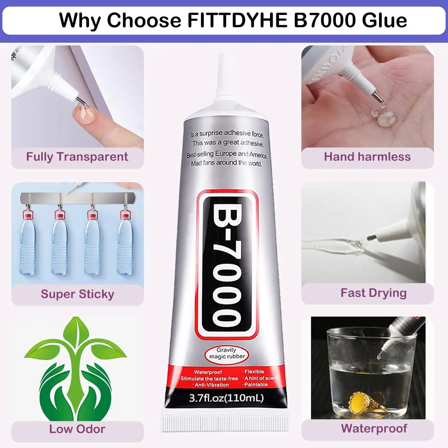 B7000 Semi-Fluid High-Viscosity Clear Adhesive for Gemstones, Diamonds, Rhinestones, and Jewelry Making – 15ml