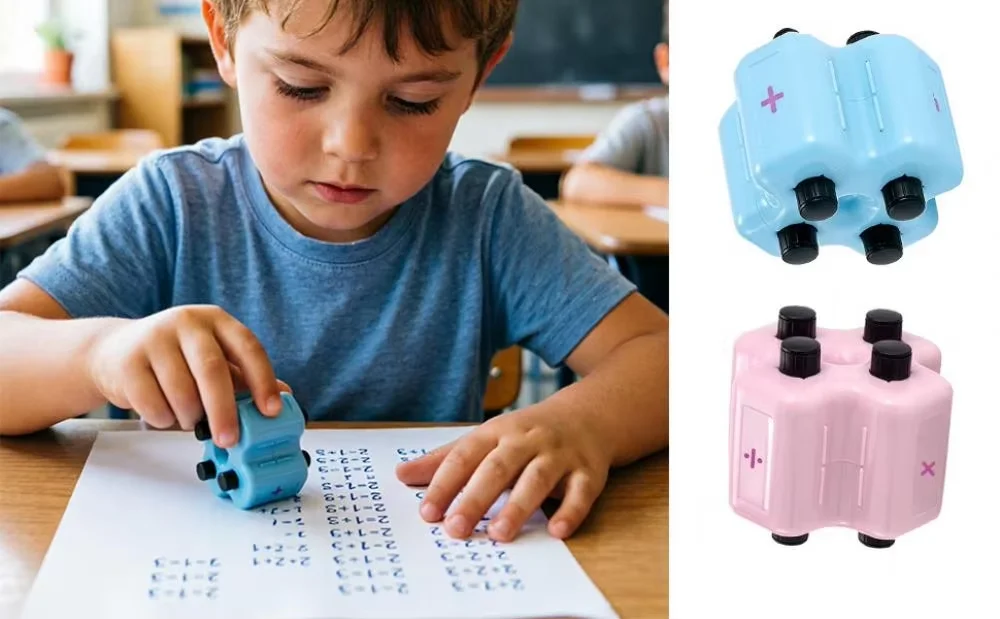 Reusable 4-in-1 Math Roller Stamp Set with Ink, Random Addition, Subtraction, Multiplication, and Division Practice Tool