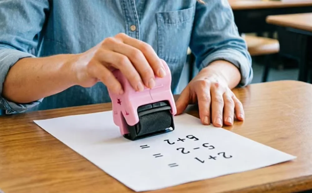 Reusable 4-in-1 Math Roller Stamp Set with Ink, Random Addition, Subtraction, Multiplication, and Division Practice Tool
