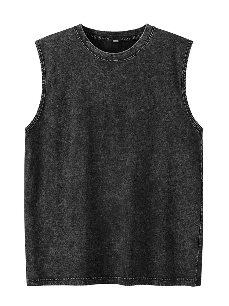Quality Men Washed Cotton Tank Top 230G Sleeveless Muscle Gym Vest Vintage Loose Shoulder Summer Running Beach T Shirt