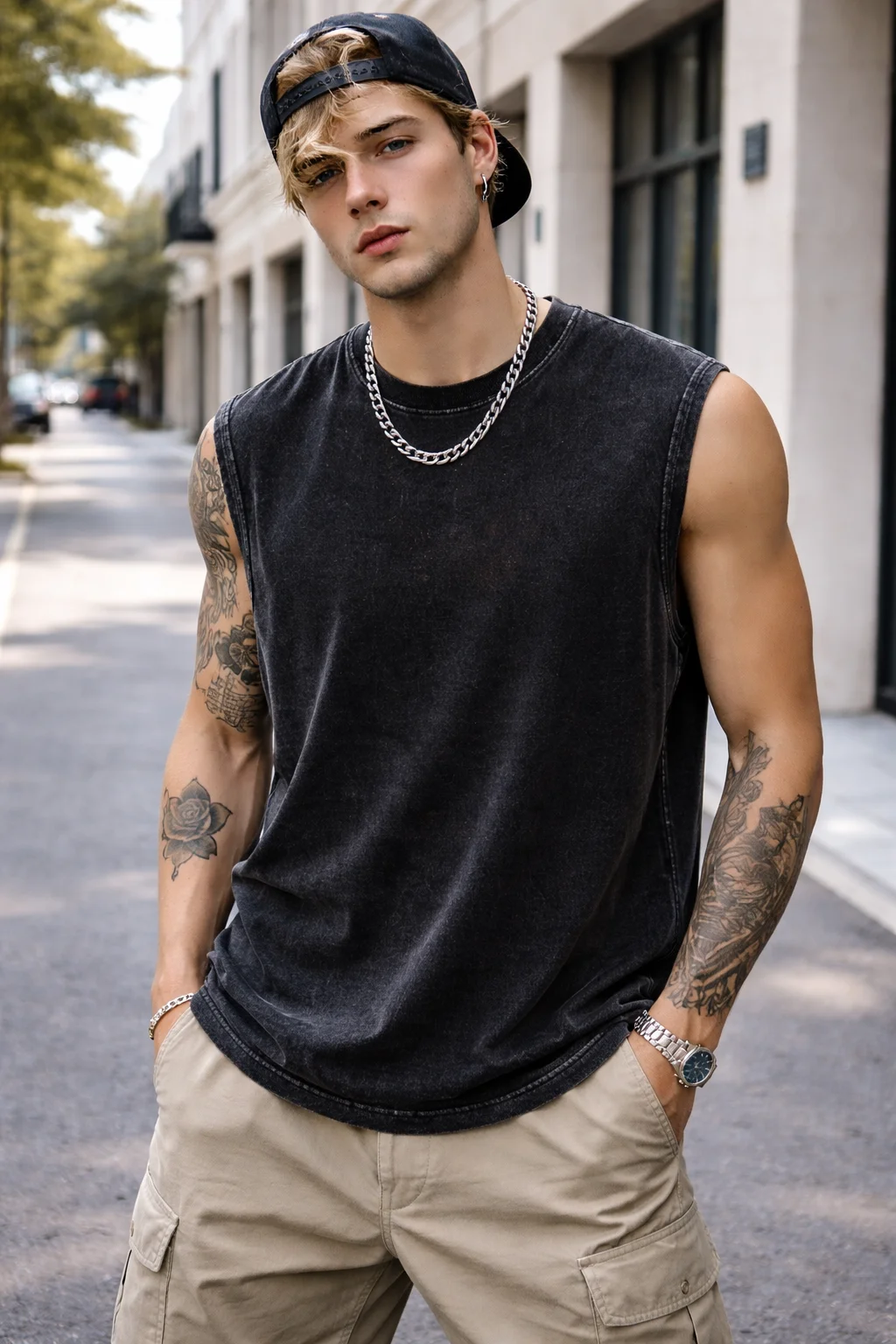 Quality Men Washed Cotton Tank Top 230G Sleeveless Muscle Gym Vest Vintage Loose Shoulder Summer Running Beach T Shirt