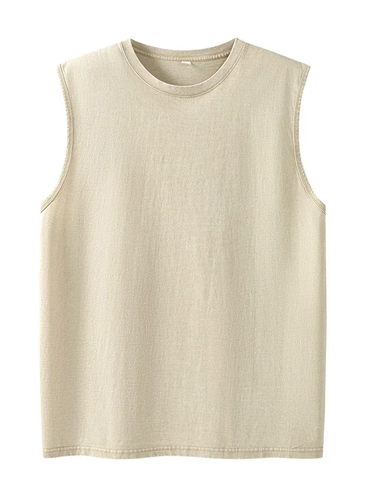 Quality Men Washed Cotton Tank Top 230G Sleeveless Muscle Gym Vest Vintage Loose Shoulder Summer Running Beach T Shirt