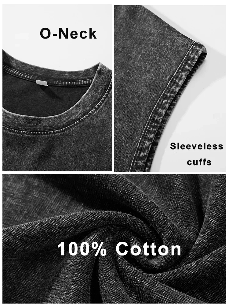 Quality Men Washed Cotton Tank Top 230G Sleeveless Muscle Gym Vest Vintage Loose Shoulder Summer Running Beach T Shirt
