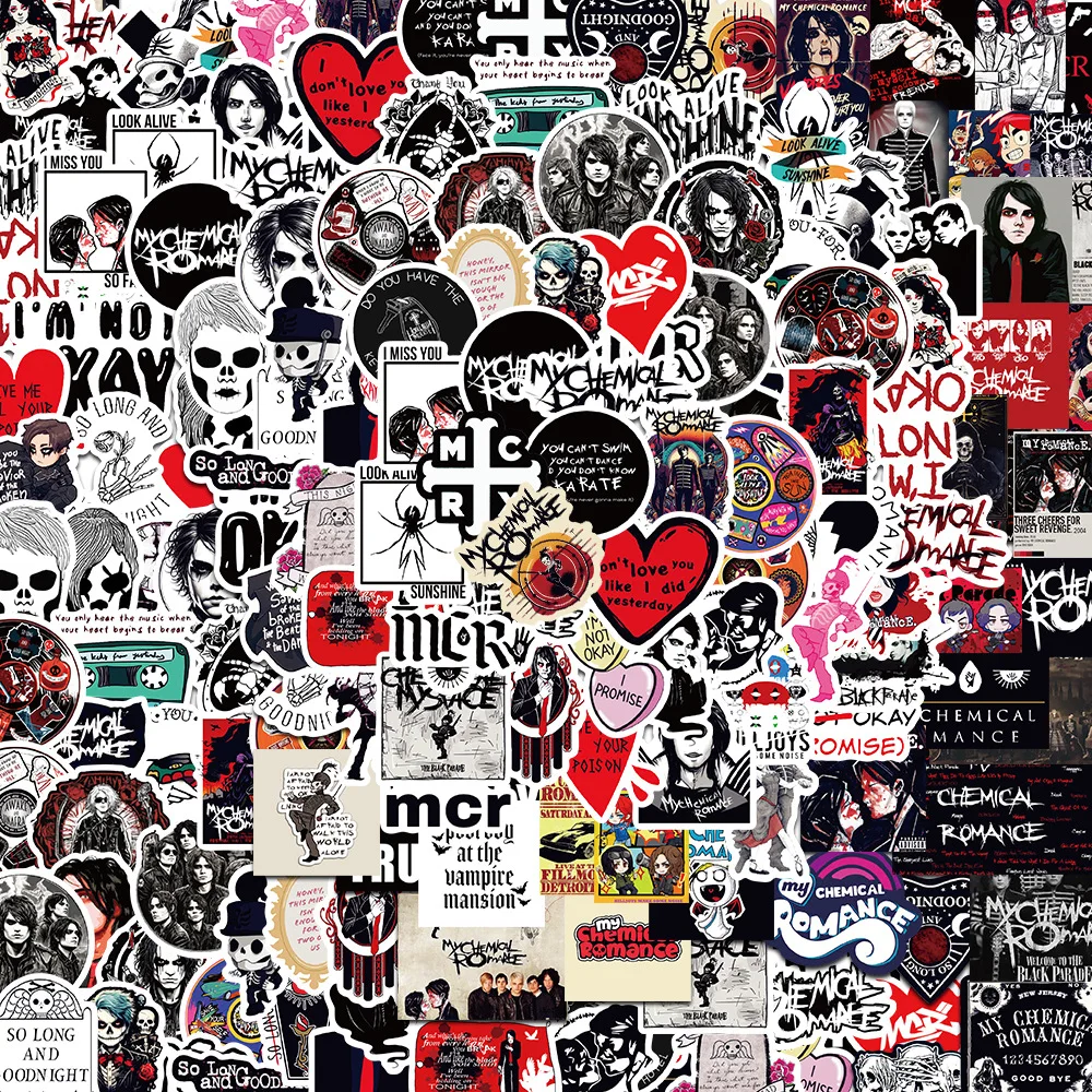 100Pcs My Chemical Romance Stickers Cartoon Decal for Laptop Phone Guitar Luggage Waterproof Graffiti Vinyl Stickers
