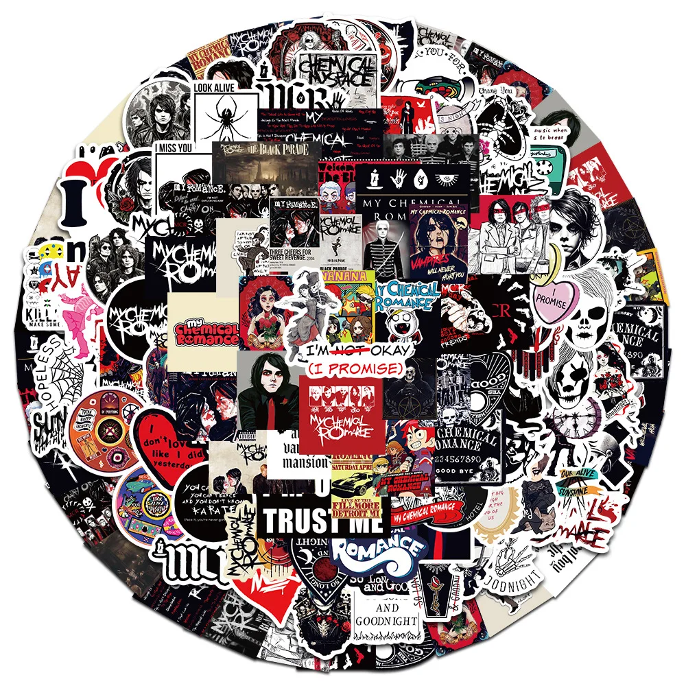 100Pcs My Chemical Romance Stickers Cartoon Decal for Laptop Phone Guitar Luggage Waterproof Graffiti Vinyl Stickers