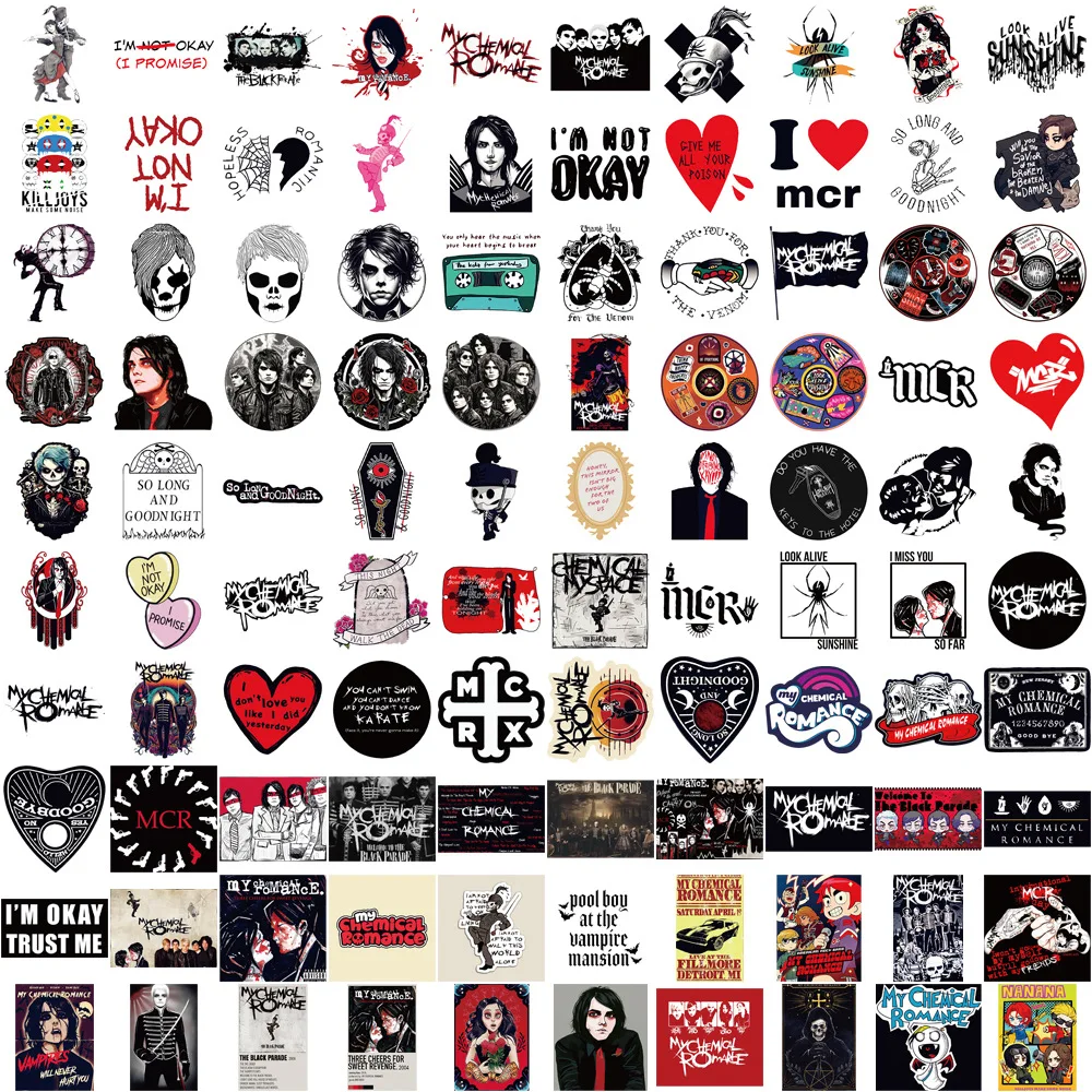 100Pcs My Chemical Romance Stickers Cartoon Decal for Laptop Phone Guitar Luggage Waterproof Graffiti Vinyl Stickers