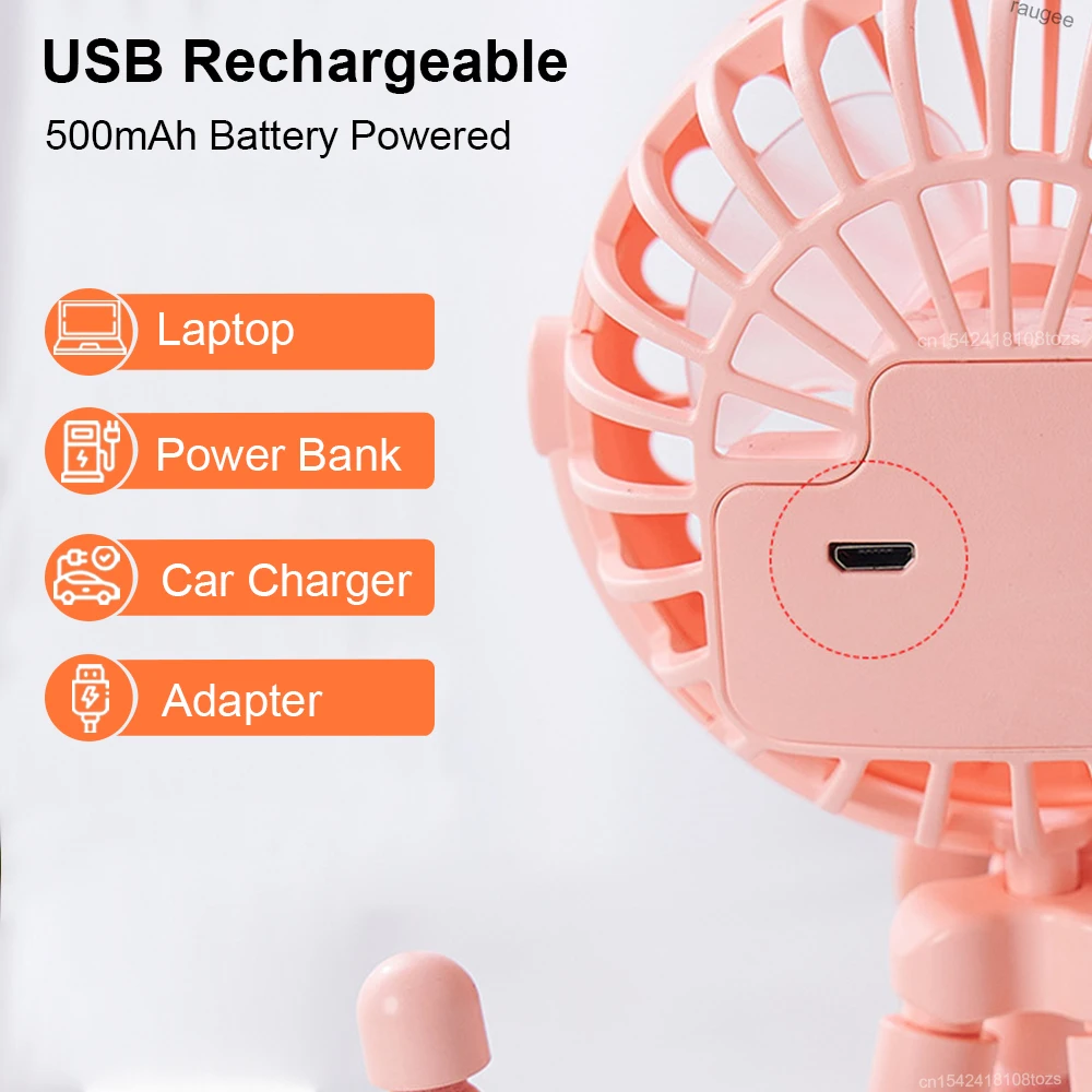 Portable Clip Fan Mini Stroller Fan USB Rechargeable Baby Stroller Octopus Fan 360° Rotate Outdoor Tripod Fan Small Clip Fan