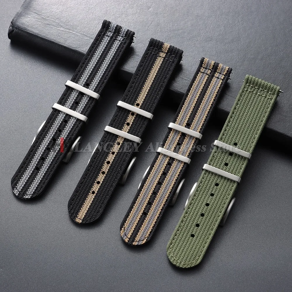 20mm 22mm Ribbed Nylon Strap for Omega for Seiko for Tudor Woven Canvas Fabric Watch Band Military Sport Quick Release Bracelets