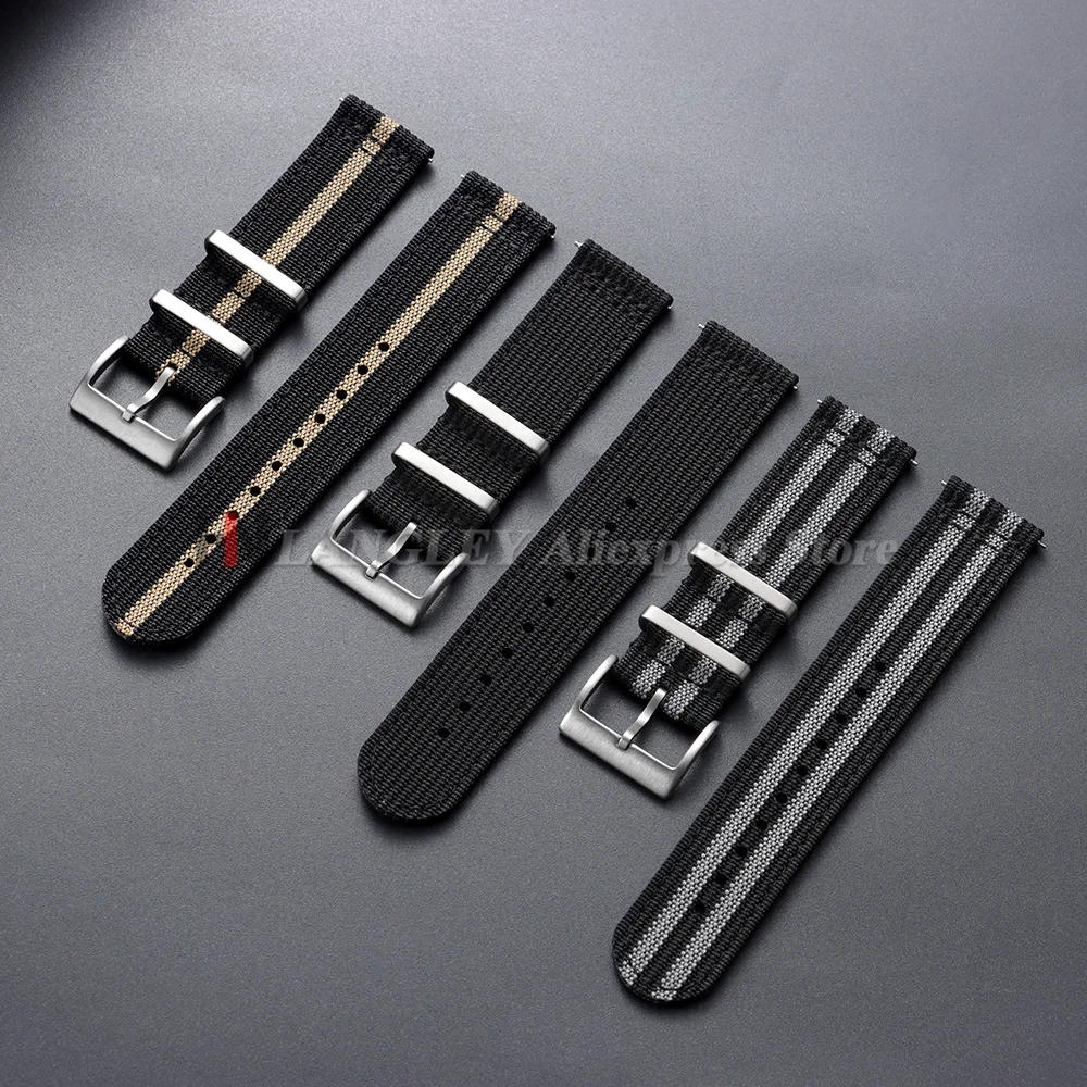 20mm 22mm Ribbed Nylon Strap for Omega for Seiko for Tudor Woven Canvas Fabric Watch Band Military Sport Quick Release Bracelets
