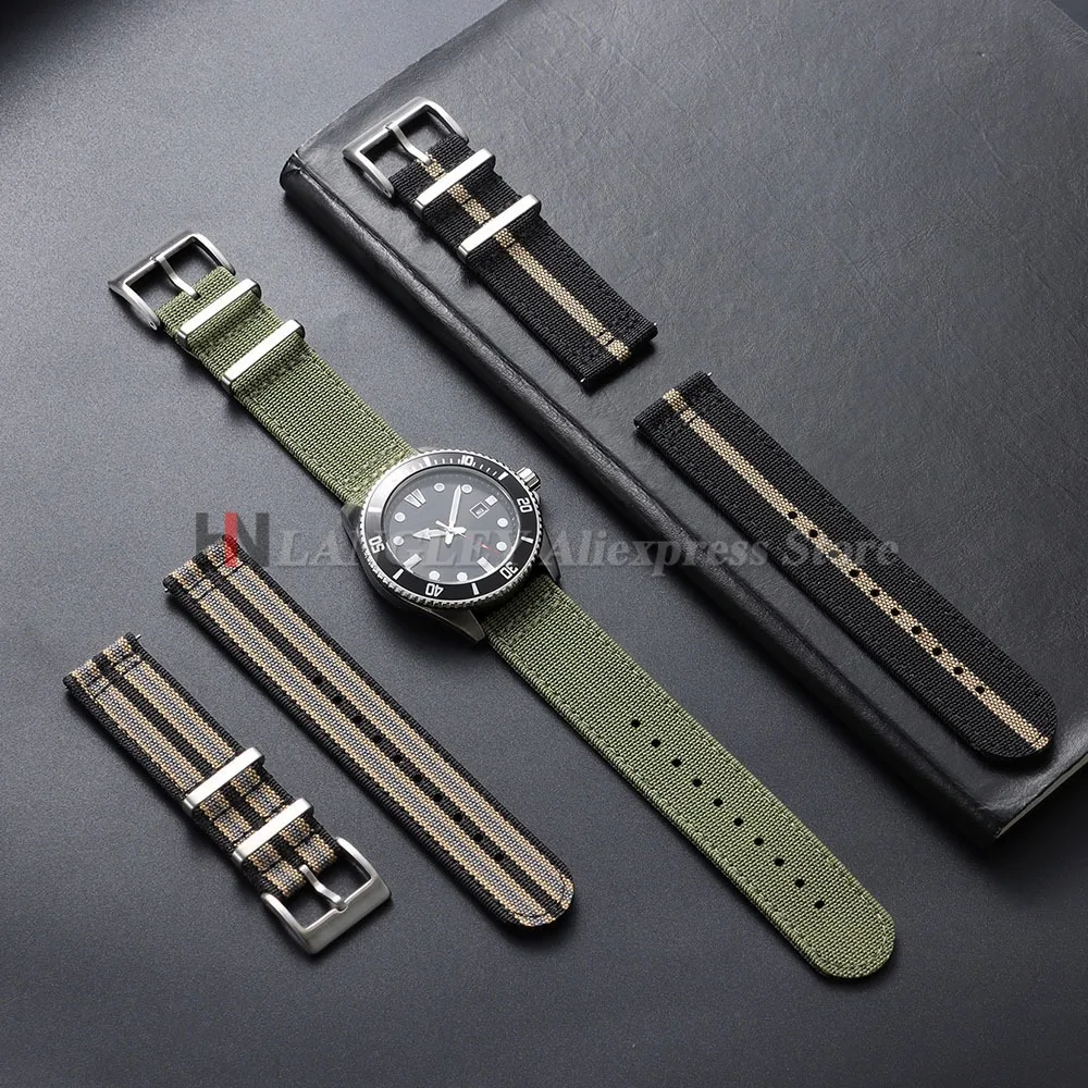20mm 22mm Ribbed Nylon Strap for Omega for Seiko for Tudor Woven Canvas Fabric Watch Band Military Sport Quick Release Bracelets