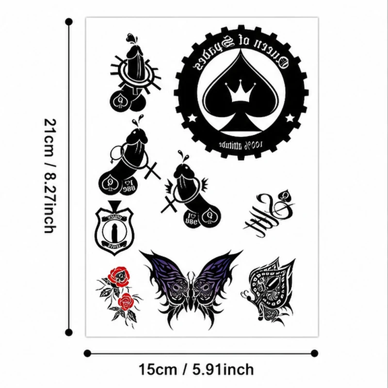 Black Spade Temporary Tattoo Sticker Cool Gothic Poker Temporary Tattoo for Women Men Waterproof Fake Tattoo Sleeve Body Arm Art
