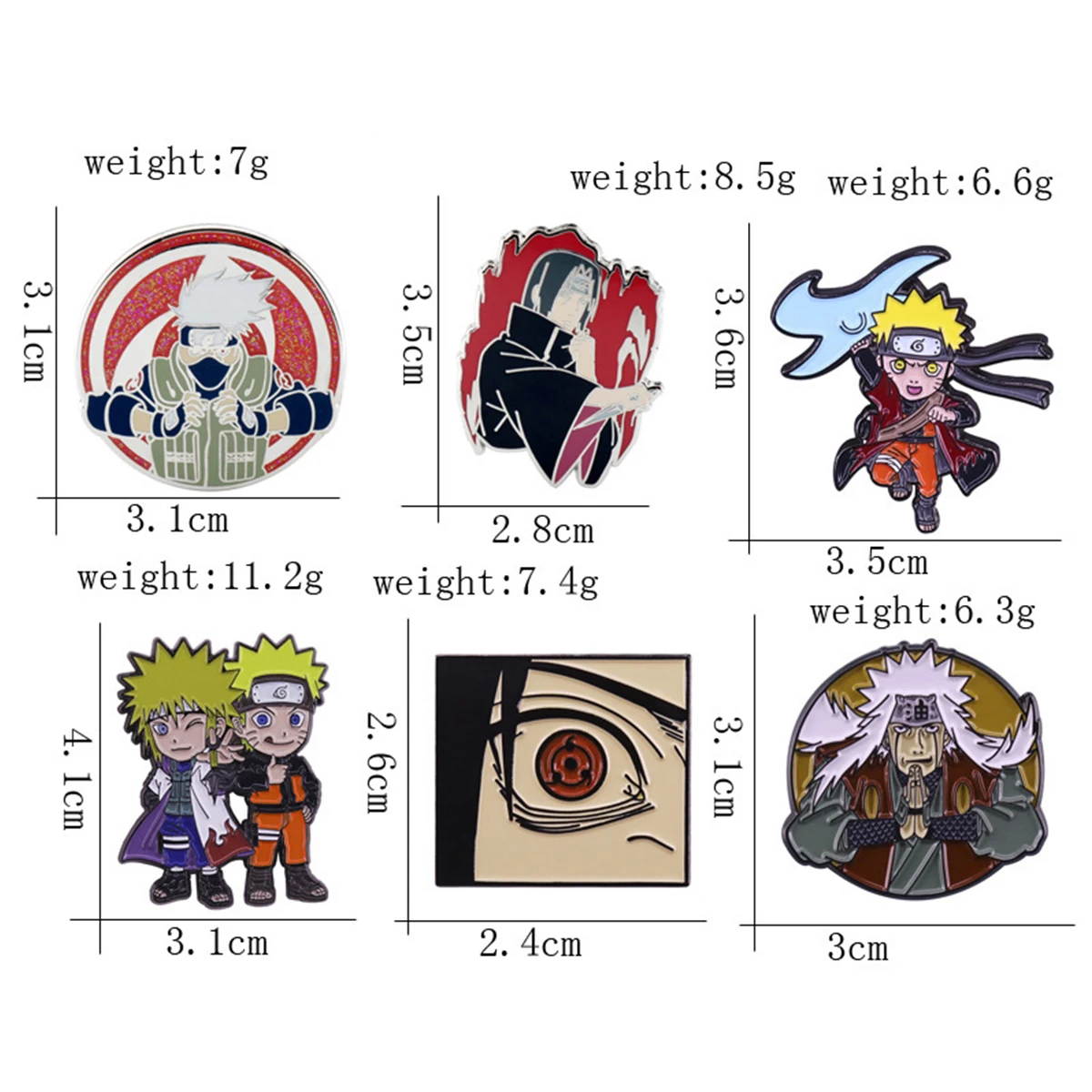 6Pcs/Set Anime Character Enamel Brooch Cartoon Uchiha Itachi Kakashi Jiraiya Metal Badge Lapel Pin Cosplay Accessories Fan Gifts