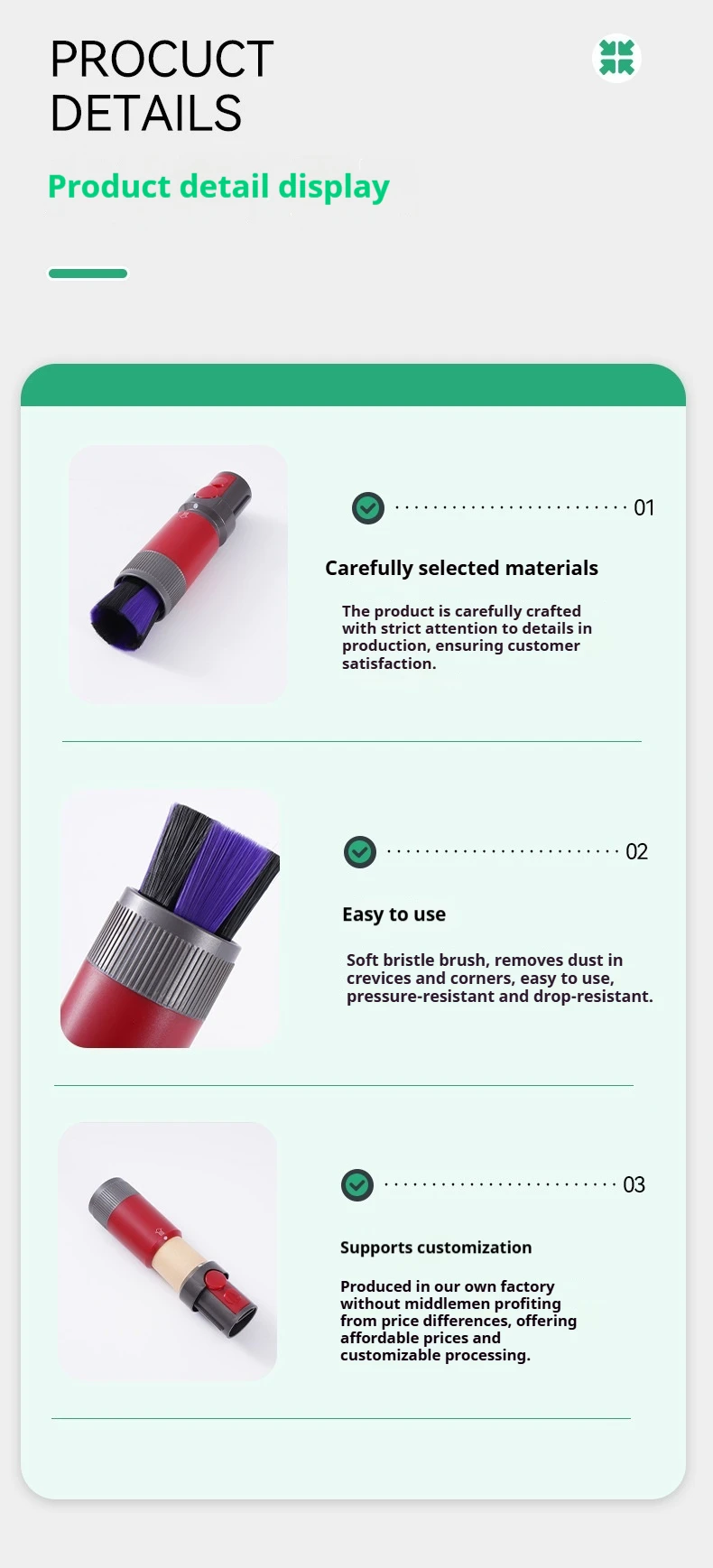 Vacuum Cleaner Traceless Soft Brush Head For Dyson V7 V8 V10 V11 V12 V15 Vacuum Cleaner Universal Suction Head Accessories