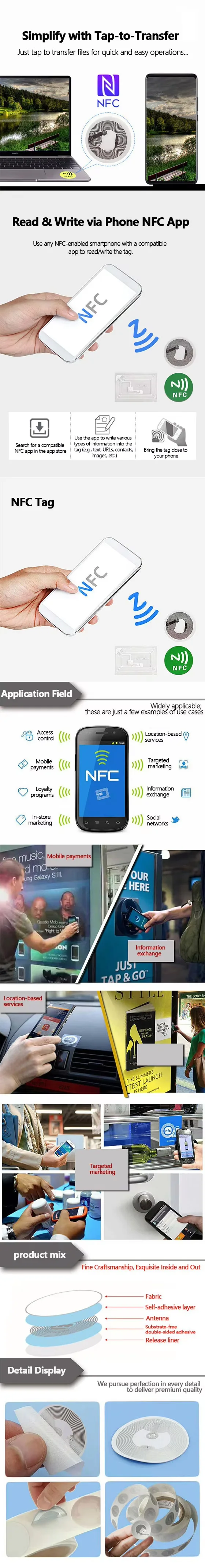 50pcs 215 NFC electronic tag mobile phone, NFC white card, Ntag round card, game card, quick command, music wall, touch sensing