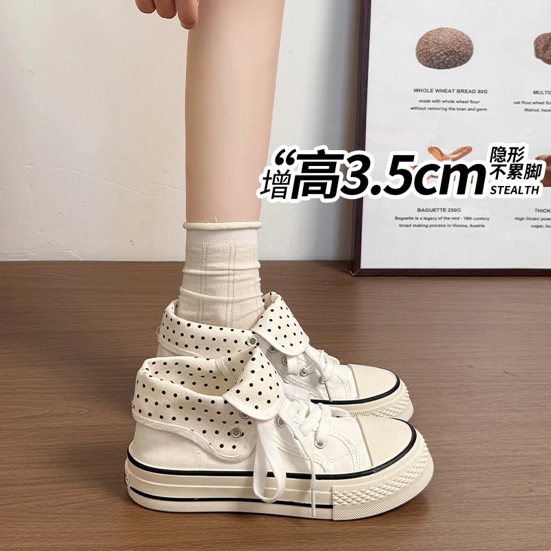 New High Help Canvas Shoes Dots Women's Casual Shoes Woman Vulcanize Sneakers Comfortable Sport Walking Platform Flats Shoes 015