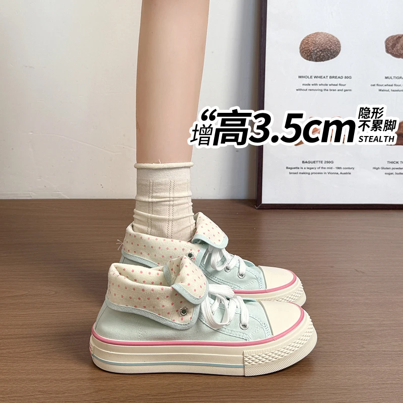New High Help Canvas Shoes Dots Women's Casual Shoes Woman Vulcanize Sneakers Comfortable Sport Walking Platform Flats Shoes 015