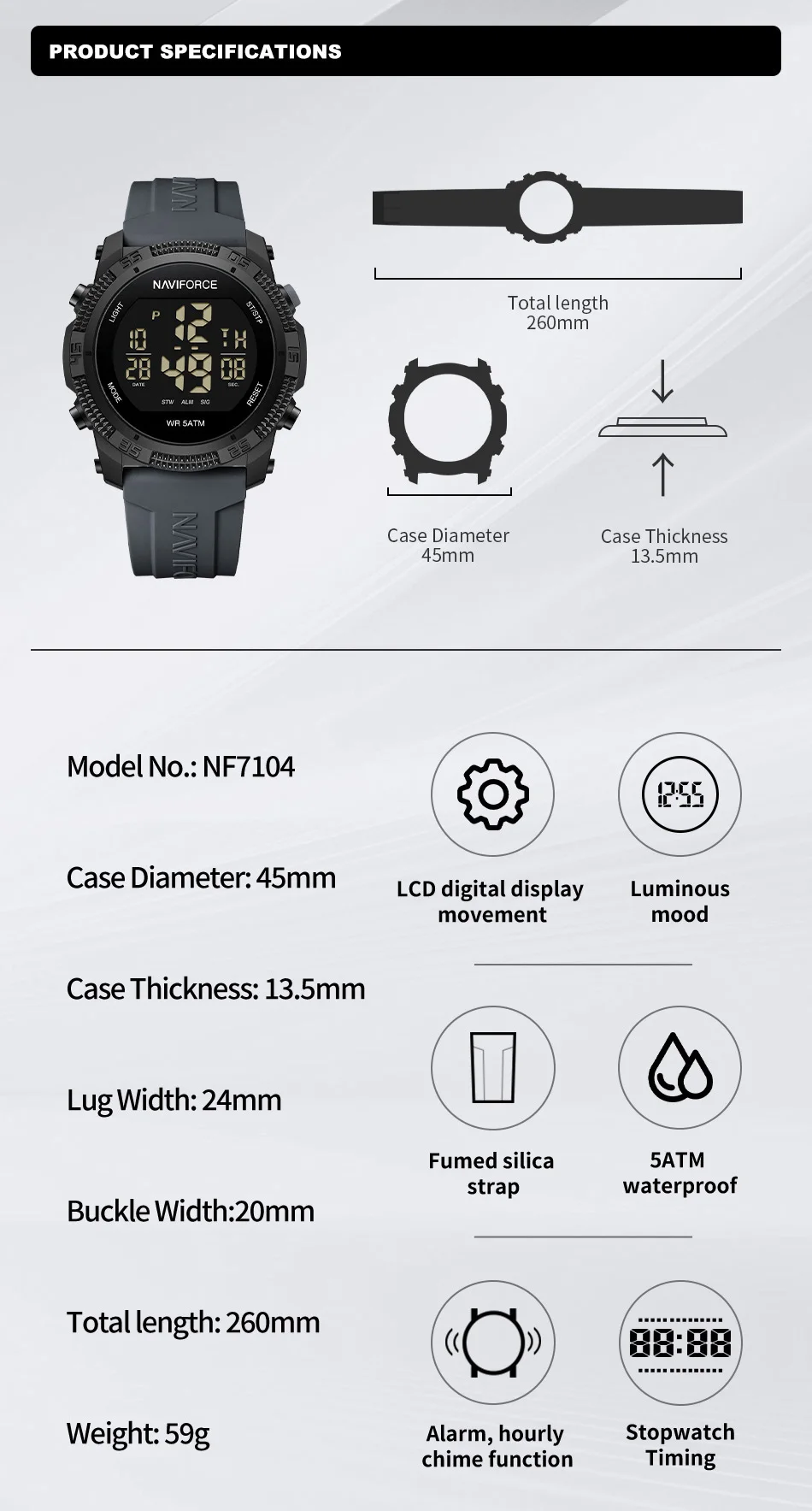 NAVIFORCE Fashion Men's Electronics Wrist Watch Sports Waterproof Luminous Watches Men's Silicone Strap Male Clock Reloj Hombre