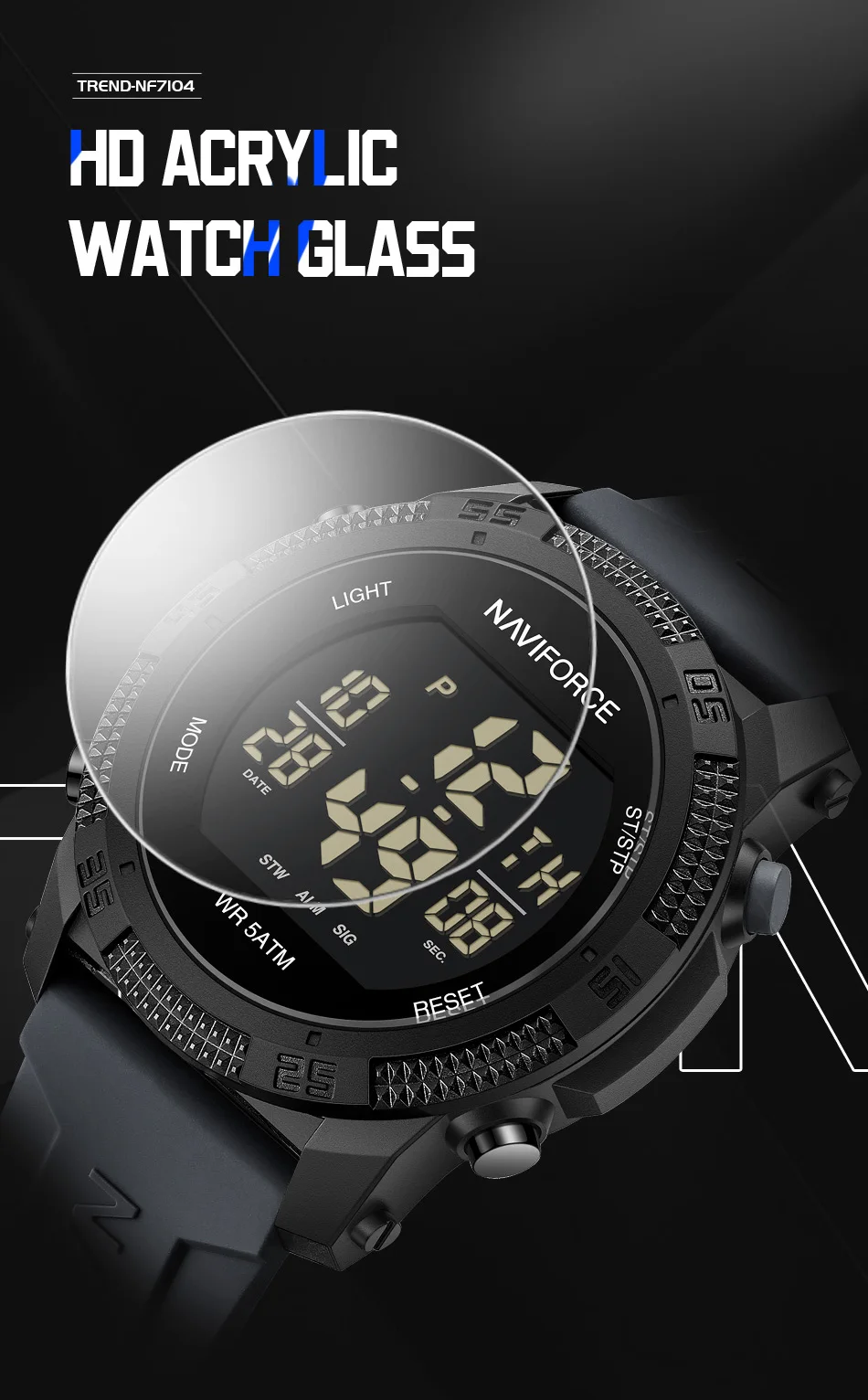 NAVIFORCE Fashion Men's Electronics Wrist Watch Sports Waterproof Luminous Watches Men's Silicone Strap Male Clock Reloj Hombre