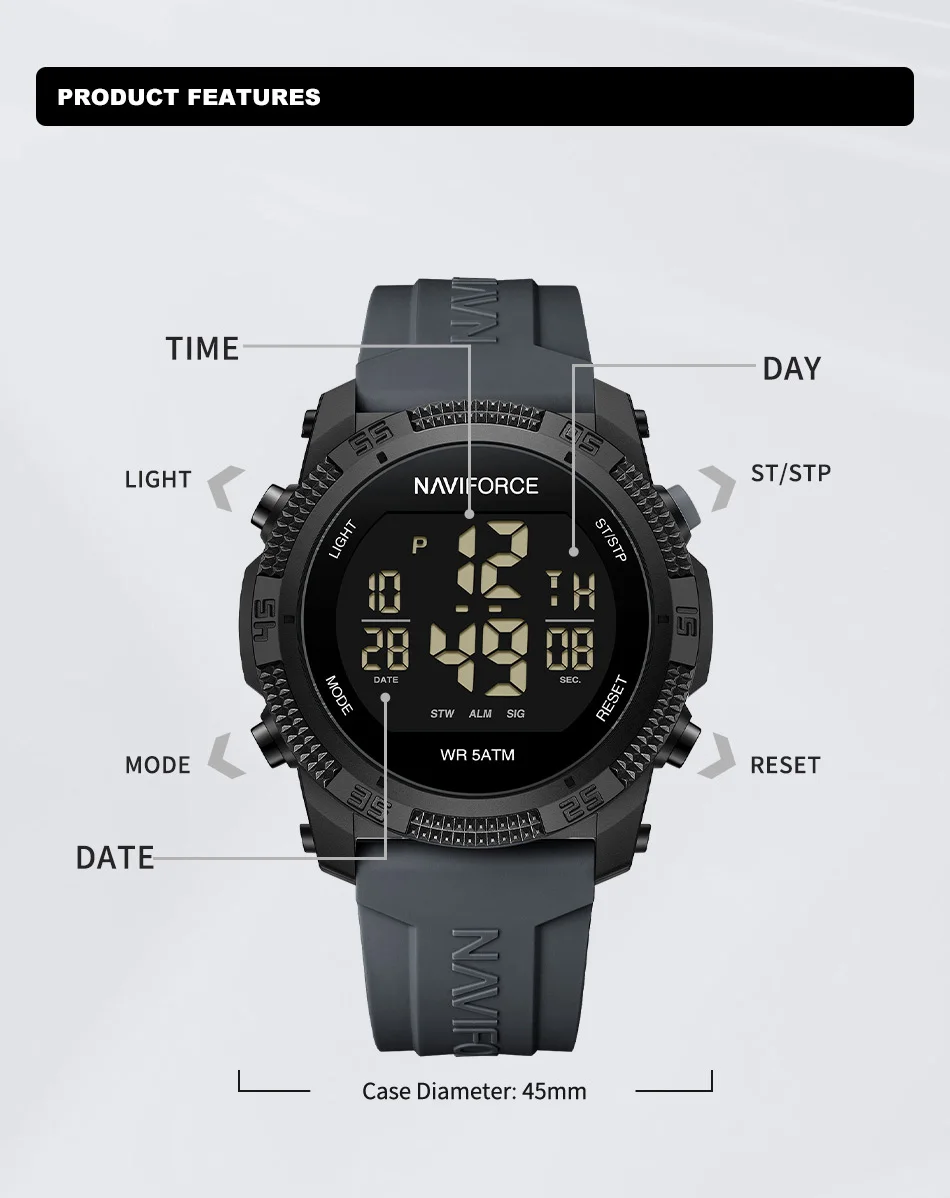 NAVIFORCE Fashion Men's Electronics Wrist Watch Sports Waterproof Luminous Watches Men's Silicone Strap Male Clock Reloj Hombre