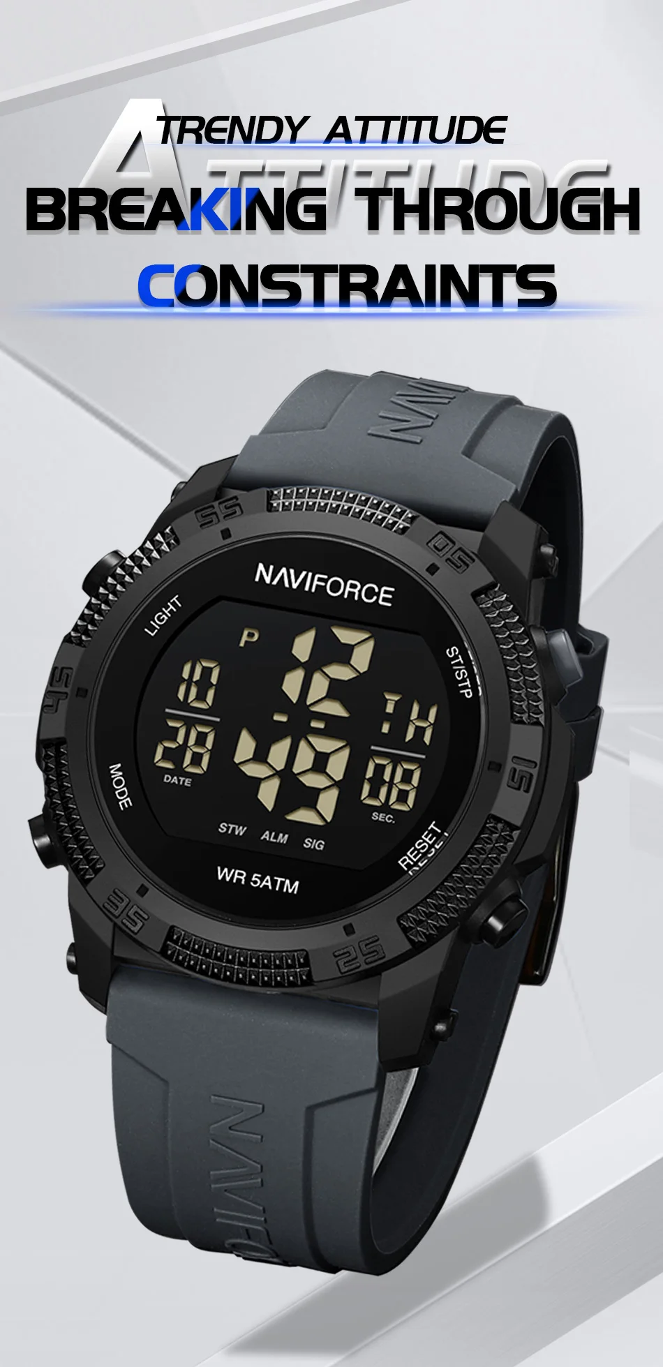 NAVIFORCE Fashion Men's Electronics Wrist Watch Sports Waterproof Luminous Watches Men's Silicone Strap Male Clock Reloj Hombre