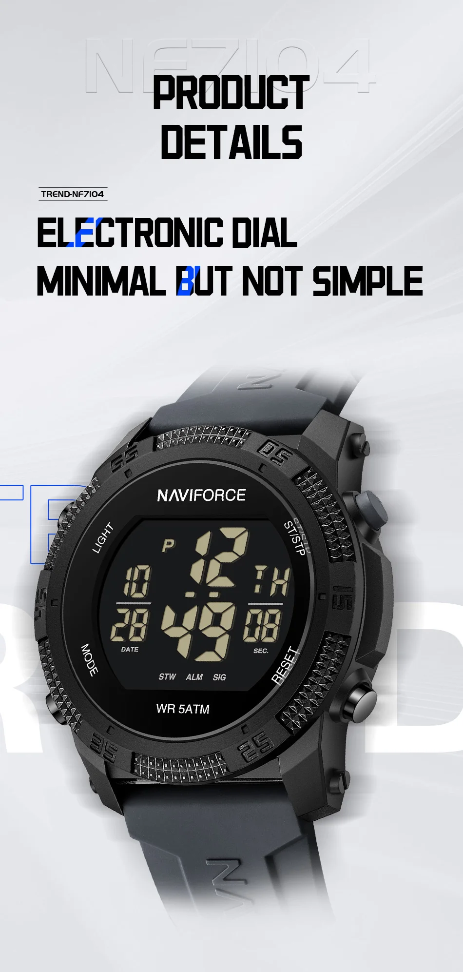 NAVIFORCE Fashion Men's Electronics Wrist Watch Sports Waterproof Luminous Watches Men's Silicone Strap Male Clock Reloj Hombre
