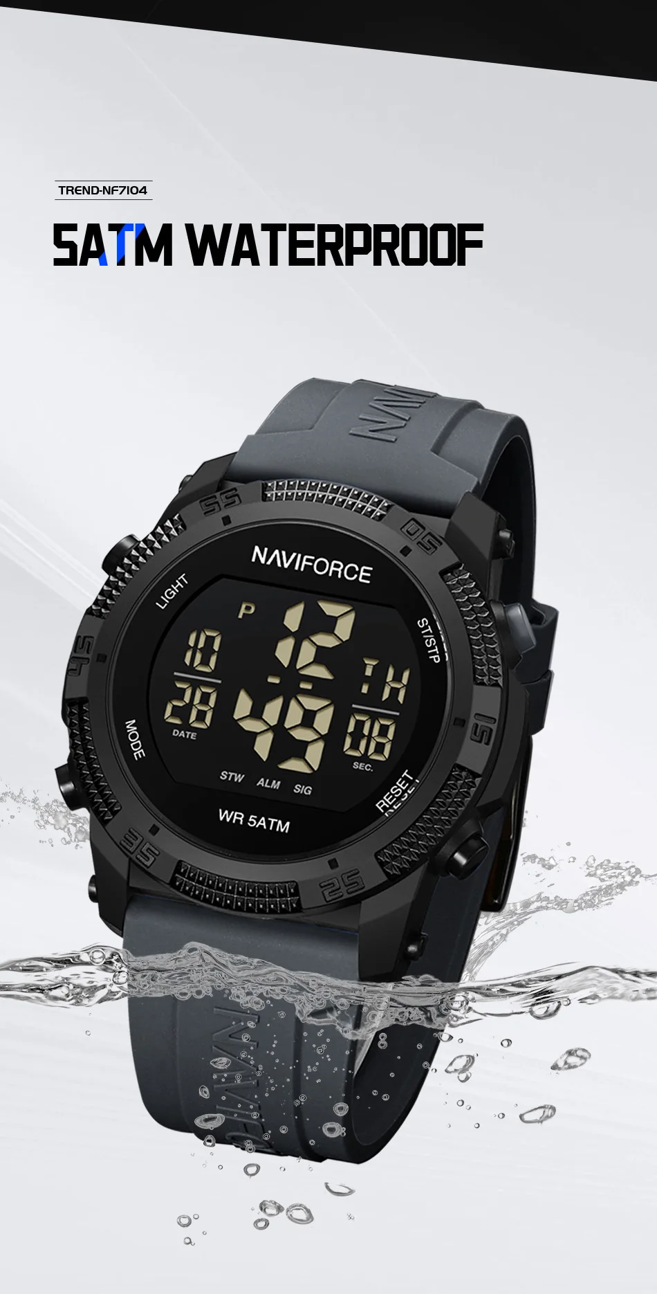 NAVIFORCE Fashion Men's Electronics Wrist Watch Sports Waterproof Luminous Watches Men's Silicone Strap Male Clock Reloj Hombre