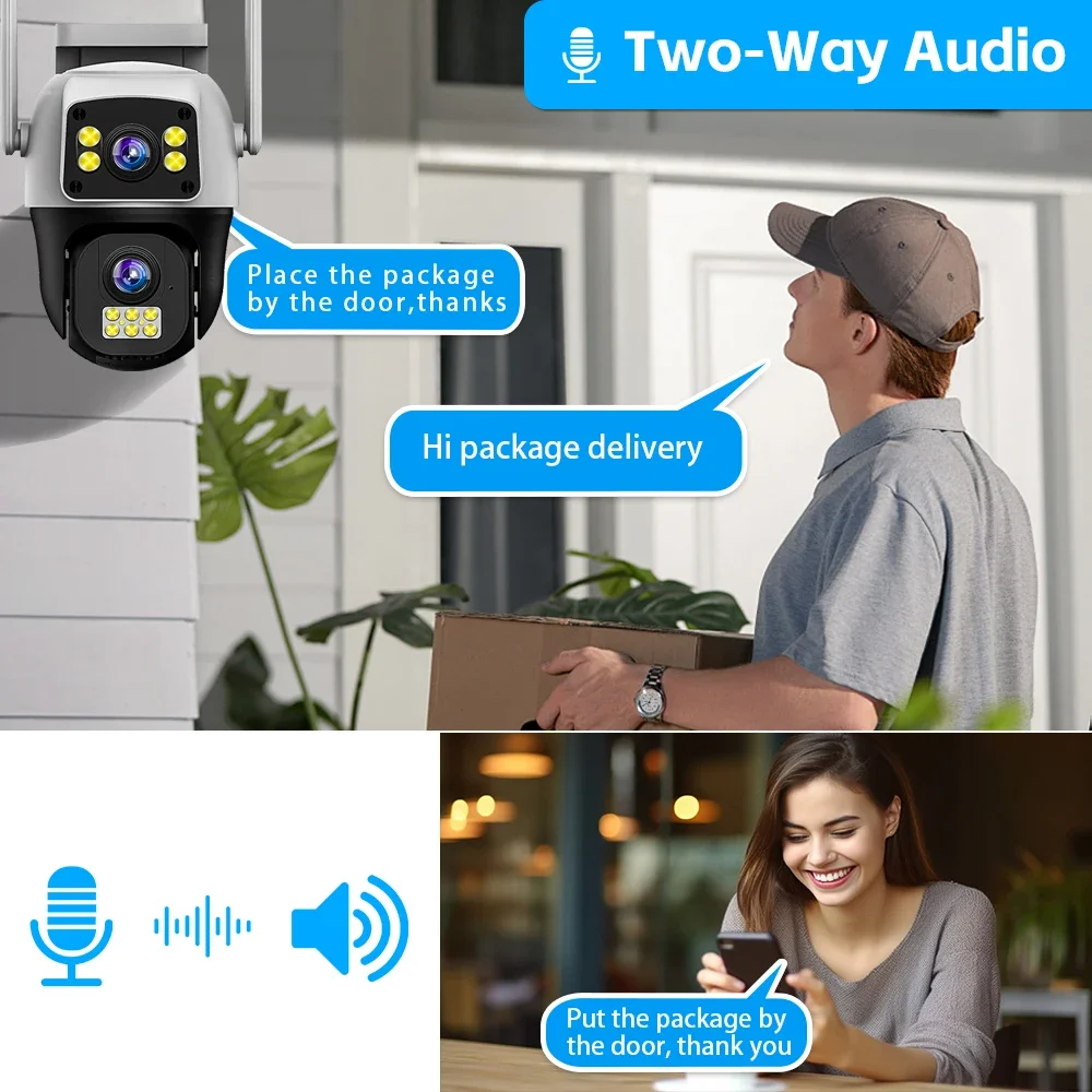 8MP 4G Sim Card Camera Dual Lens Dual Screen Wireless WiFi Outdoor Surveillance Cam Human Detect Security Protection PTZ IP Cam