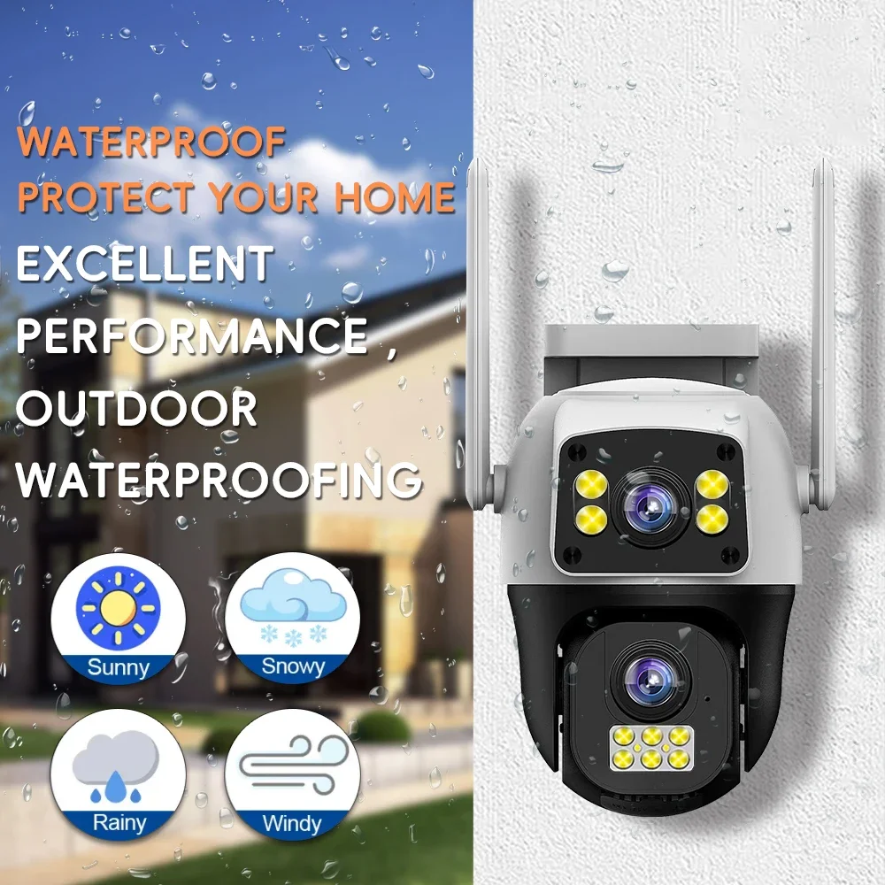 8MP 4G Sim Card Camera Dual Lens Dual Screen Wireless WiFi Outdoor Surveillance Cam Human Detect Security Protection PTZ IP Cam