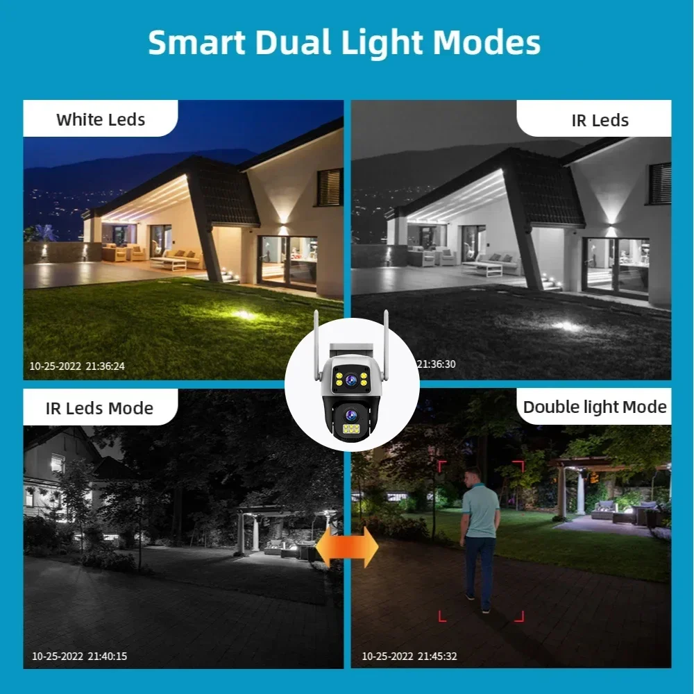 8MP 4G Sim Card Camera Dual Lens Dual Screen Wireless WiFi Outdoor Surveillance Cam Human Detect Security Protection PTZ IP Cam