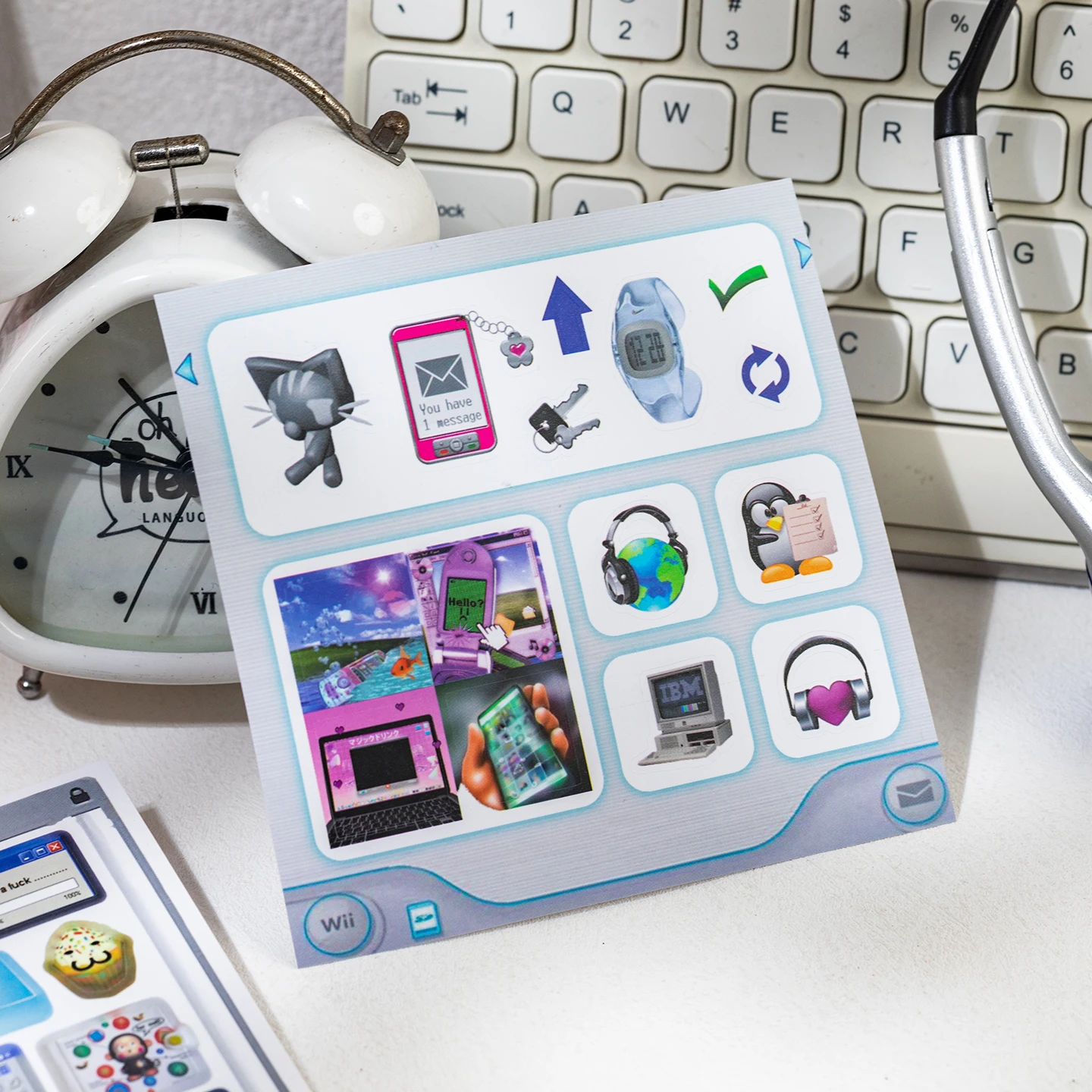20Pcs Y2K Retro Tech PET Stickers, Vintage Aesthetic Scrapbooking Decals