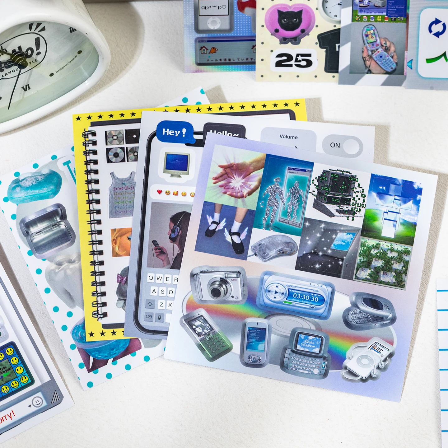 20Pcs Y2K Retro Tech PET Stickers, Vintage Aesthetic Scrapbooking Decals