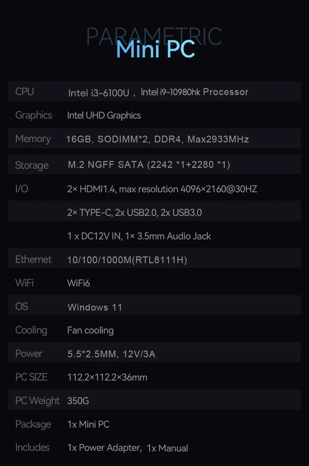 2026 Mini Computer 4K HD Intel Core I9 10980HK/i3 6100U 16GB DDR4 1/2TB SSD PC Windows 11 UHD Graphics Pocket PC 4K HD Mini Gaming Pc Desktop