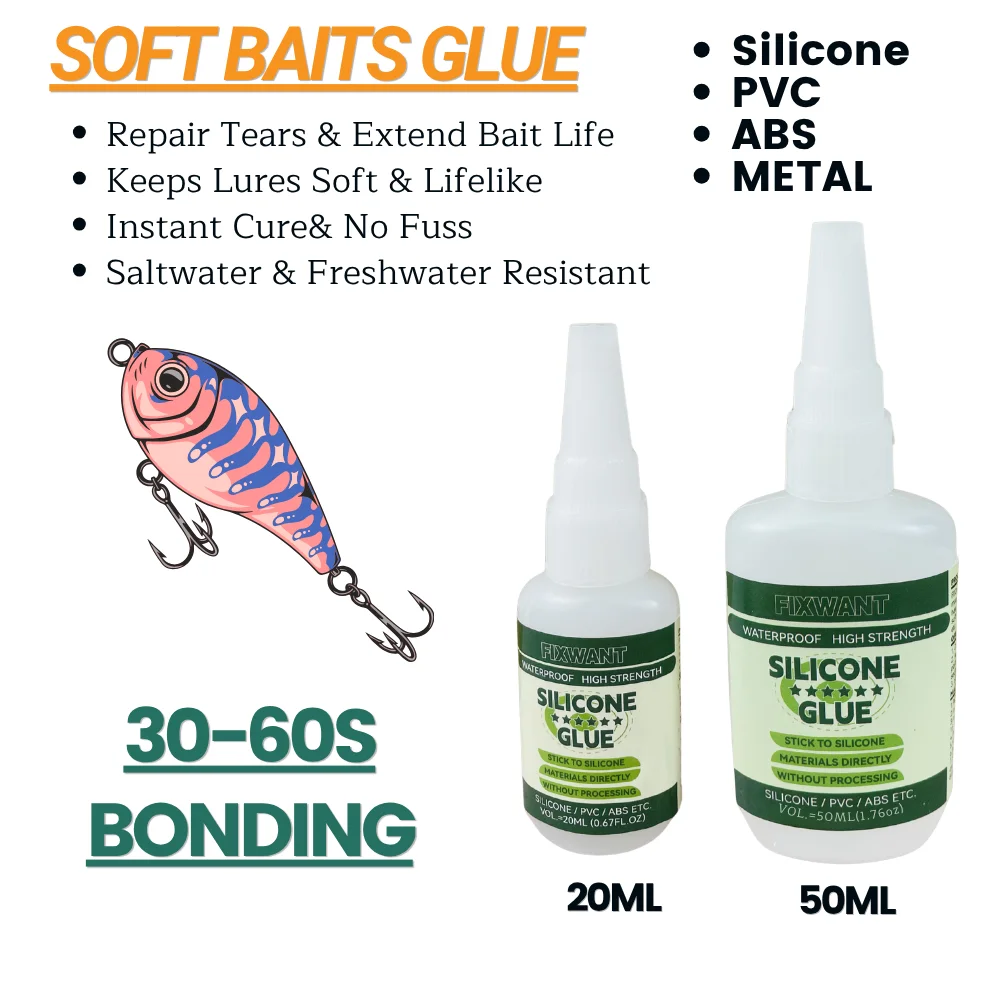 Fishing Soft Lure Silicone Glue Fast Bond Silicone PVC Soft Bait Metal Lead Strong Adhesive Waterproof Low Whitening Repair Glue