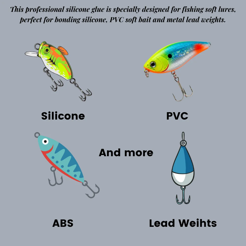 Fishing Soft Lure Silicone Glue Fast Bond Silicone PVC Soft Bait Metal Lead Strong Adhesive Waterproof Low Whitening Repair Glue