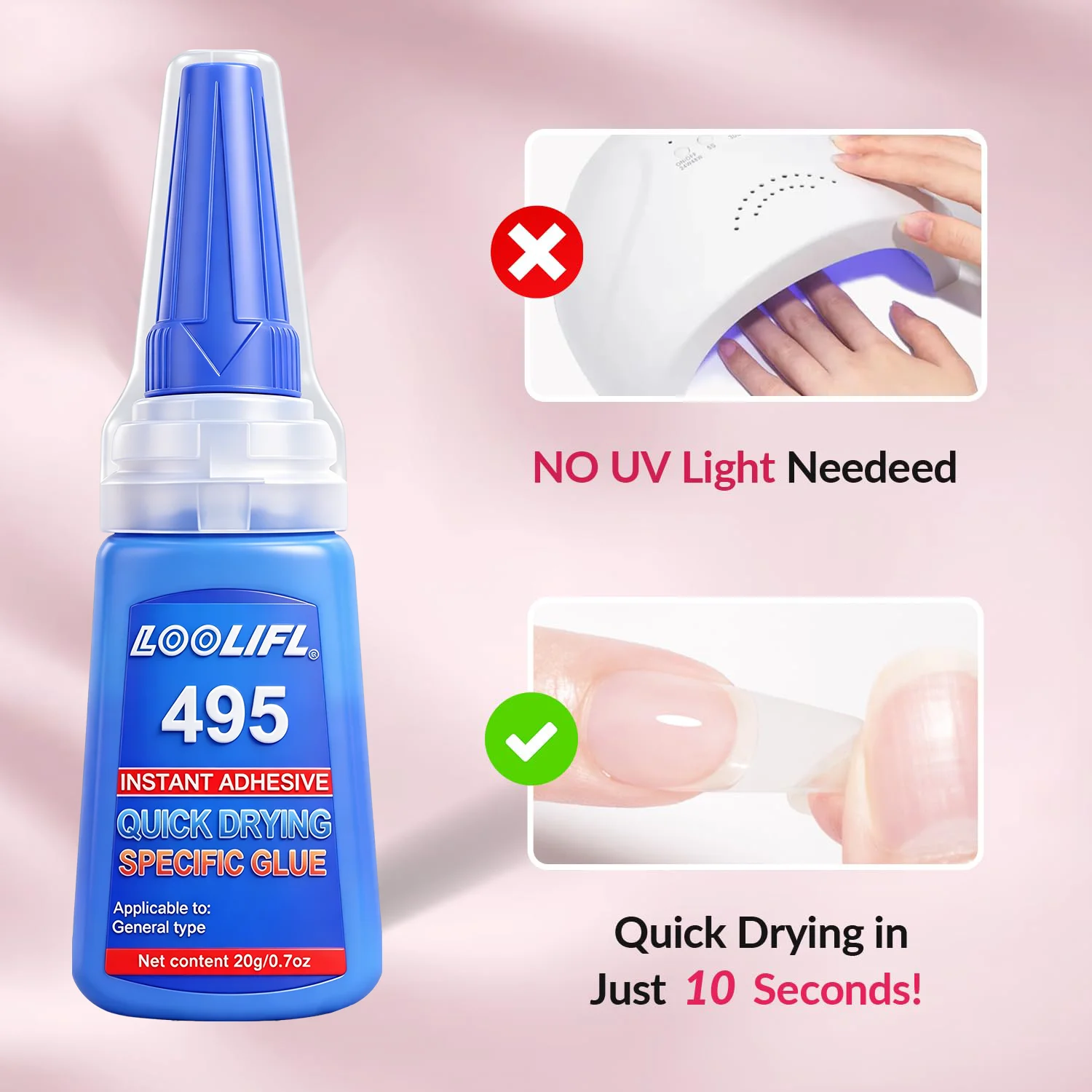 LOOLIFL Super Strong Nail Glue For False Nails Soft Nail Tips Quick Drying Suitable Nail Art Beginners Adhesive Long Lasting