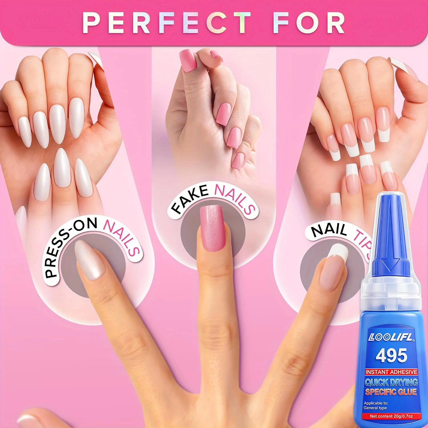 LOOLIFL Super Strong Nail Glue For False Nails Soft Nail Tips Quick Drying Suitable Nail Art Beginners Adhesive Long Lasting