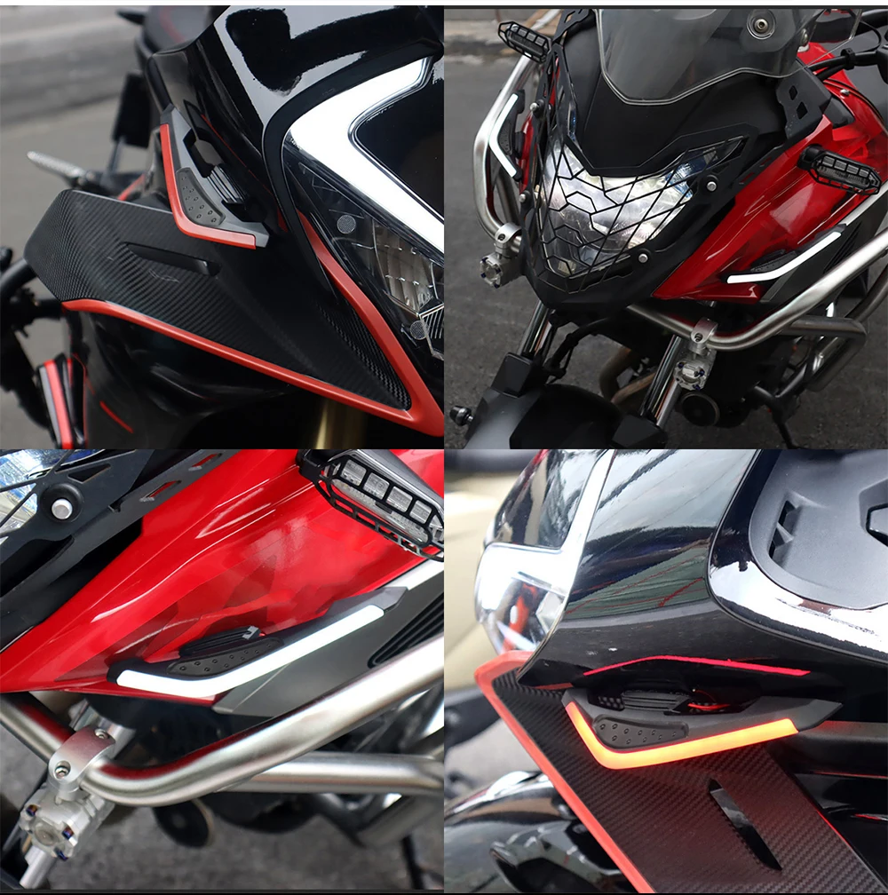 Motorcycle Front Side Spoiler Wing LED Light Kit Aerodynamic Wing Light 12V Universal Spoiler Lamp Modification Motorcycle Decor