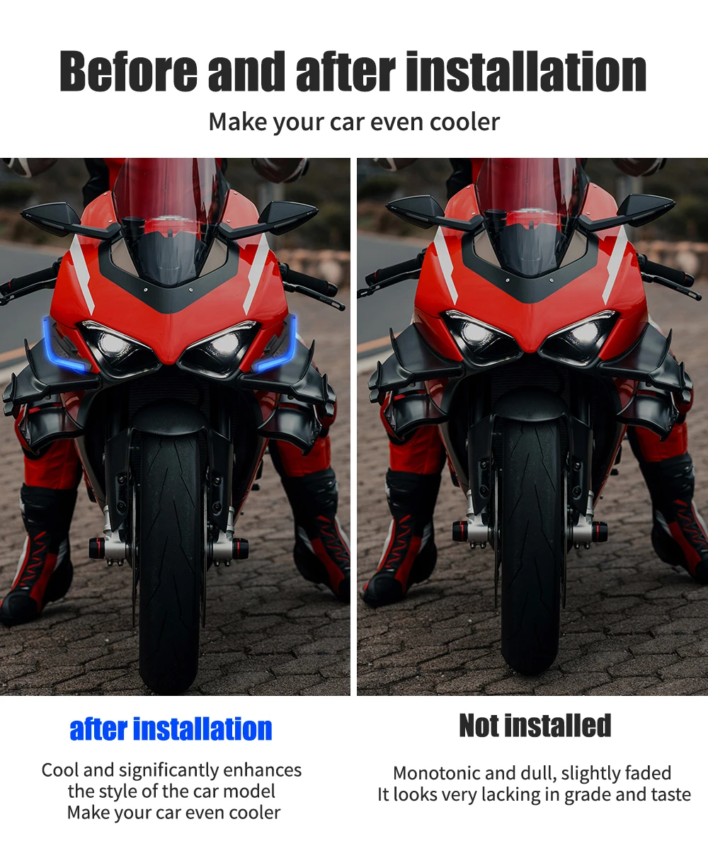 Motorcycle Front Side Spoiler Wing LED Light Kit Aerodynamic Wing Light 12V Universal Spoiler Lamp Modification Motorcycle Decor