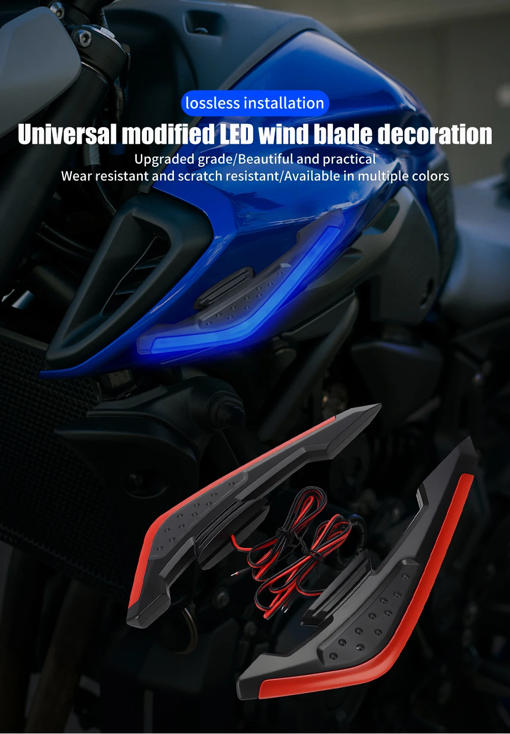 Motorcycle Front Side Spoiler Wing LED Light Kit Aerodynamic Wing Light 12V Universal Spoiler Lamp Modification Motorcycle Decor