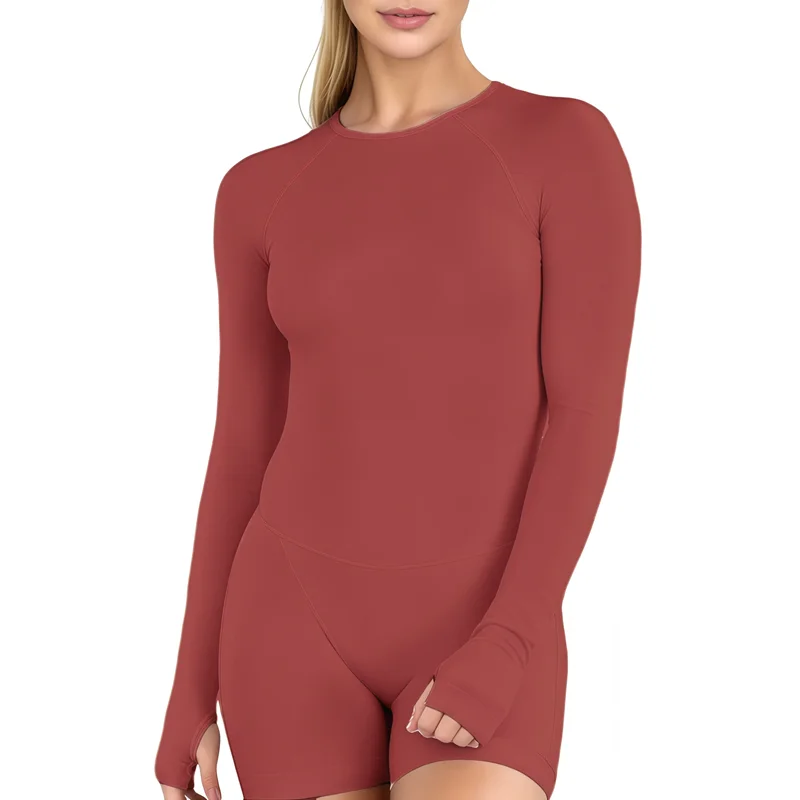 HISTELLO Sport Long Sleeve One Piece Women Hollow Back Yoga Bodycon Slim Fit Soft Stretch Fitness Running Gym Sports Jumpsuit