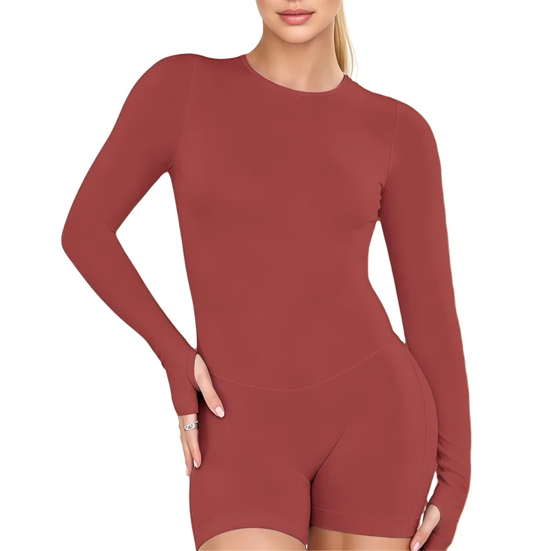 HISTELLO Sport Long Sleeve One Piece Women Hollow Back Yoga Bodycon Slim Fit Soft Stretch Fitness Running Gym Sports Jumpsuit