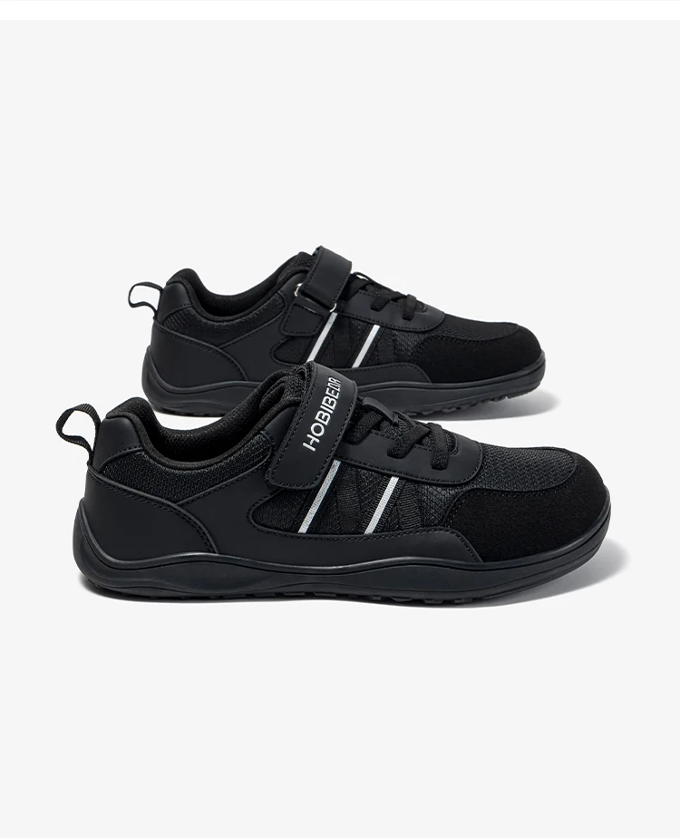HOBIBEAR Big Kid Wide Width Shoes Barefoot Hook-Loop Artificial Leather Sneakers Lightweight Zero Drop Walking Shoes