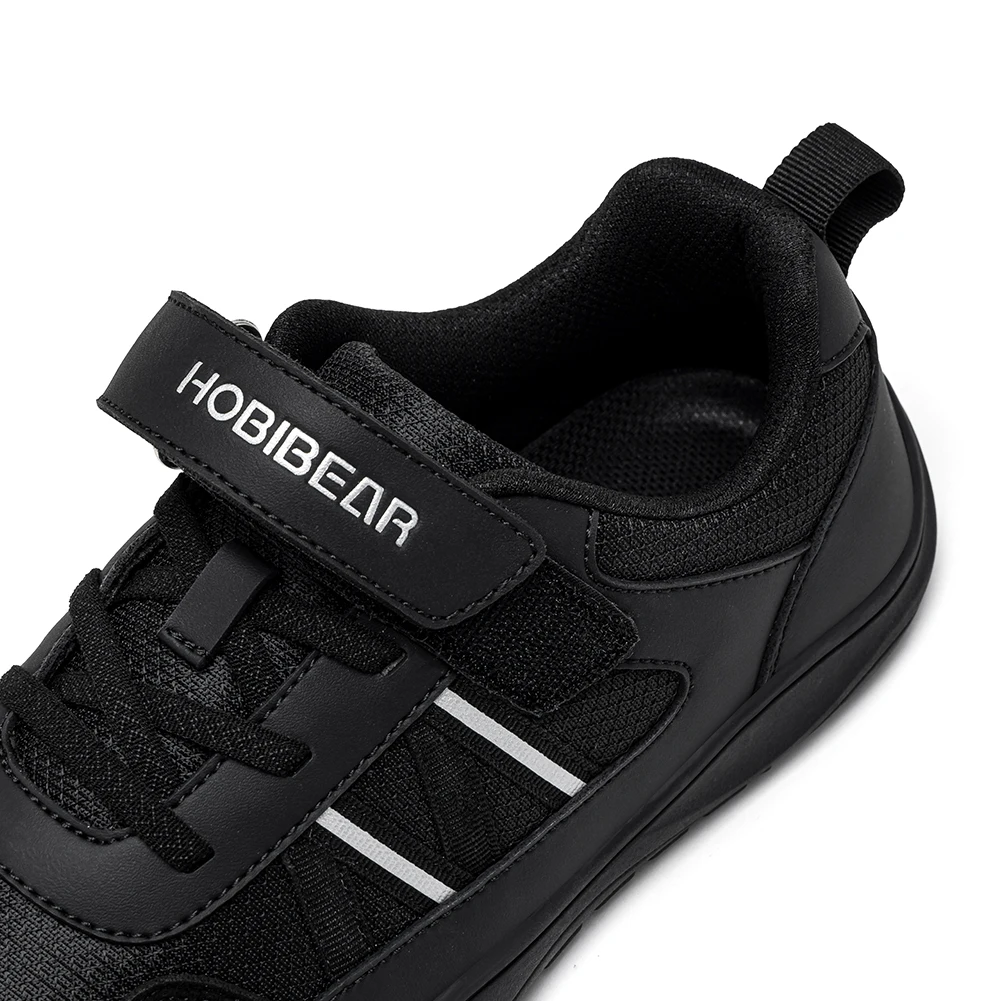 HOBIBEAR Big Kid Wide Width Shoes Barefoot Hook-Loop Artificial Leather Sneakers Lightweight Zero Drop Walking Shoes