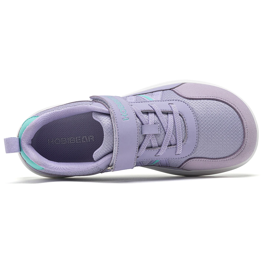 HOBIBEAR Big Kid Wide Width Shoes Barefoot Hook-Loop Artificial Leather Sneakers Lightweight Zero Drop Walking Shoes