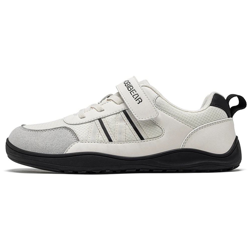 HOBIBEAR Big Kid Wide Width Shoes Barefoot Hook-Loop Artificial Leather Sneakers Lightweight Zero Drop Walking Shoes